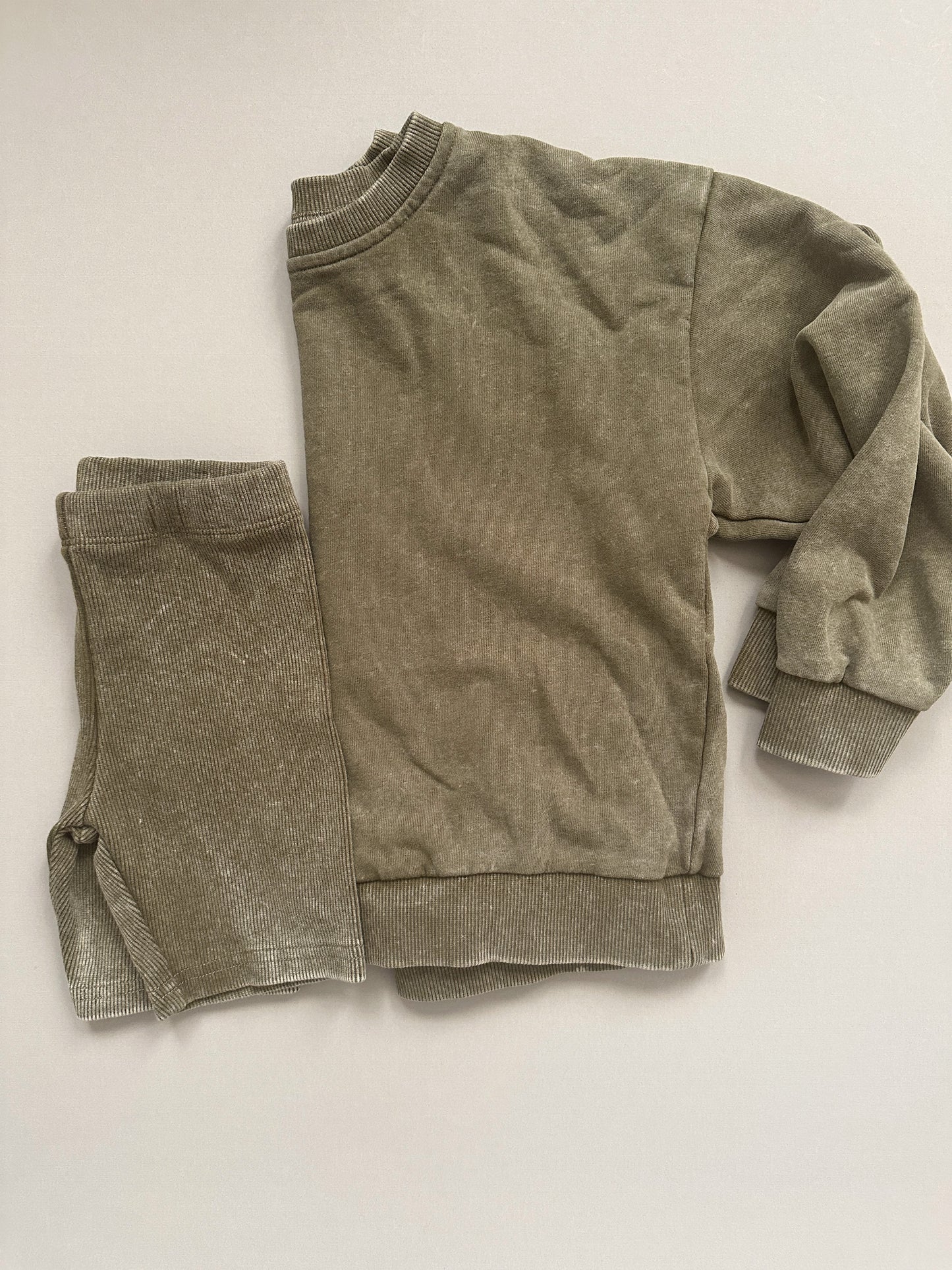 Olive Vintage Wash Biker Set