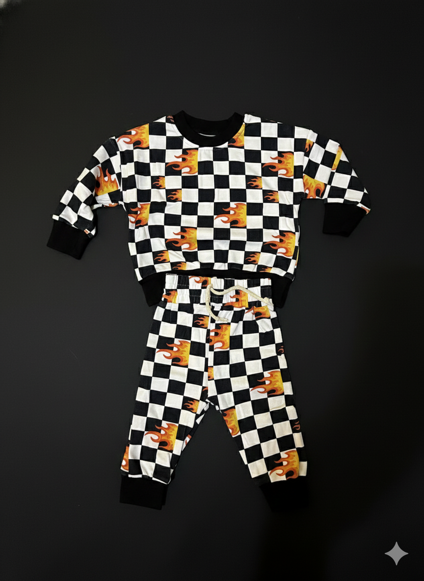 Checkered Flames Jogger Set